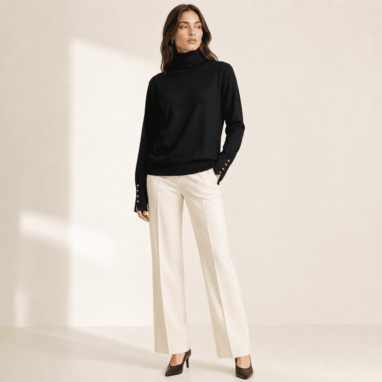 Button Cuff Turtleneck Knit Top-2