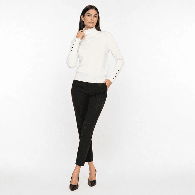Button Cuff Turtleneck Knit Top