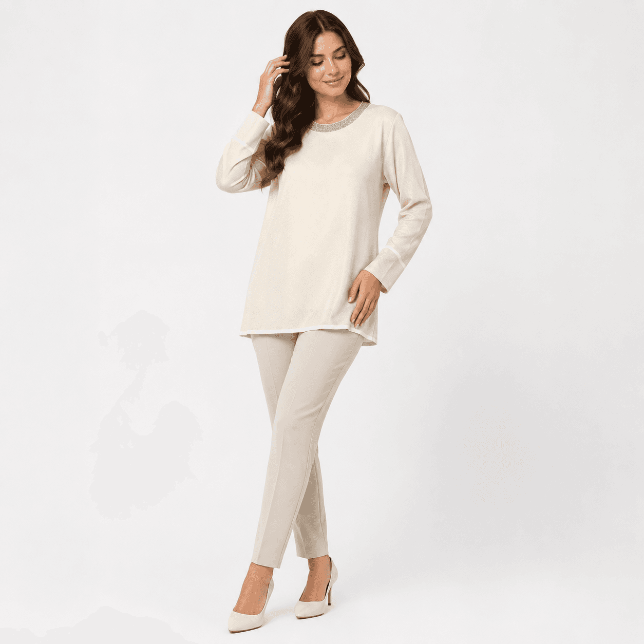 Shimmer Trim Long Top detail
