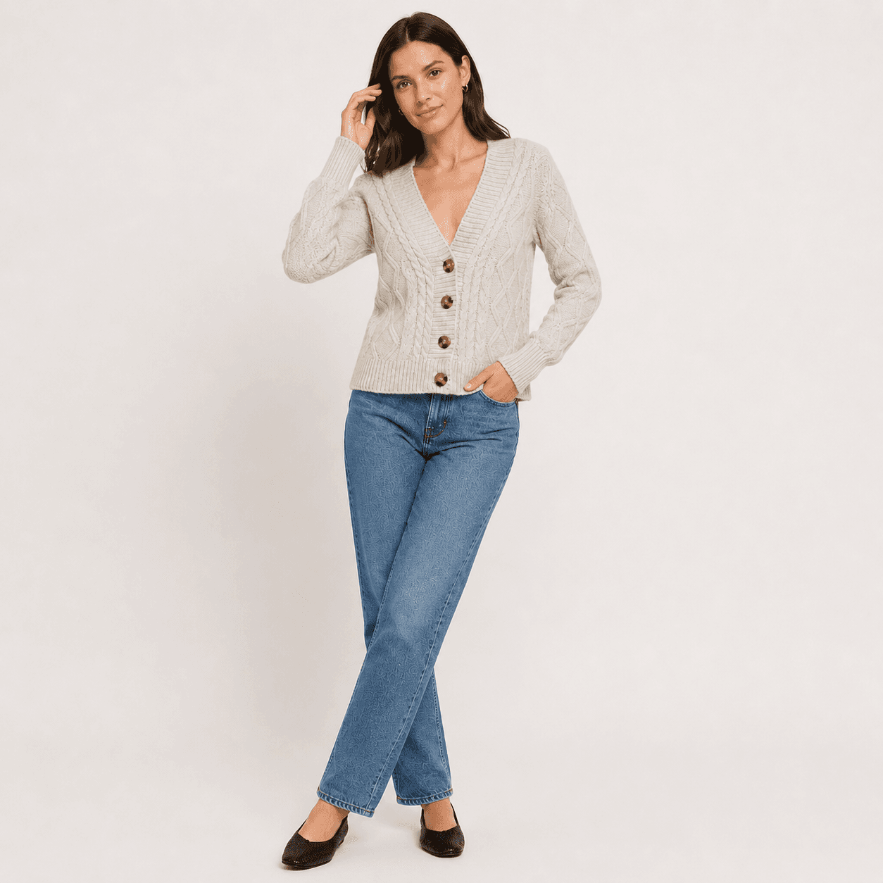 Cable Knit Button Cardigan detail