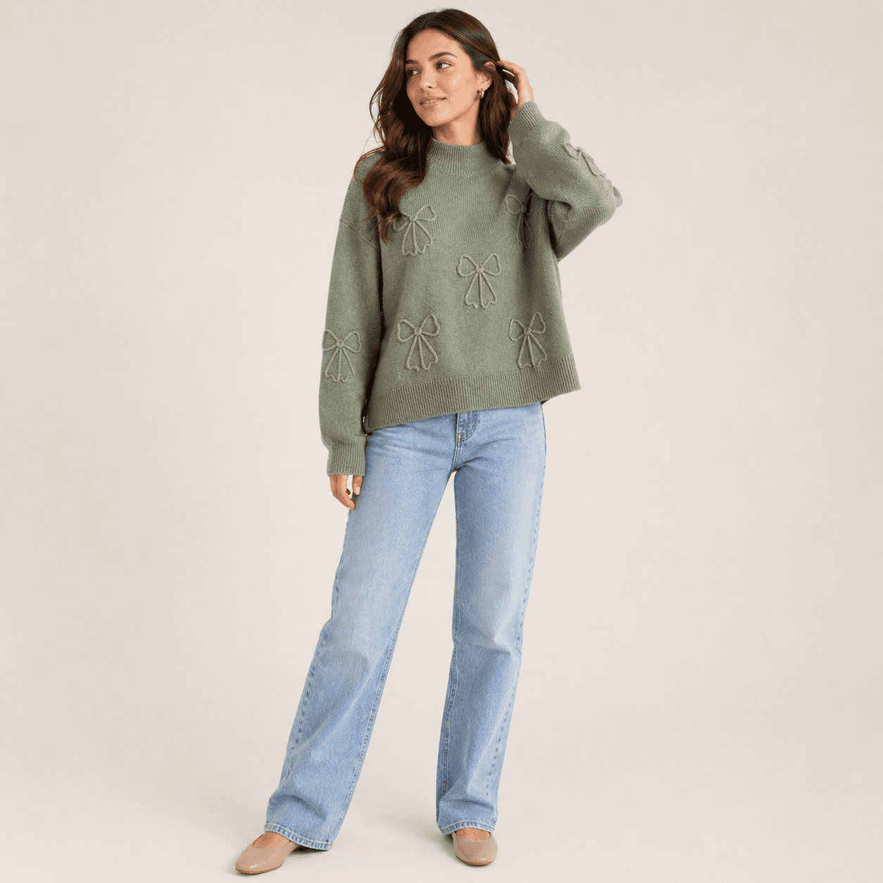 Bow Detail Cozy Knit Sweater-3