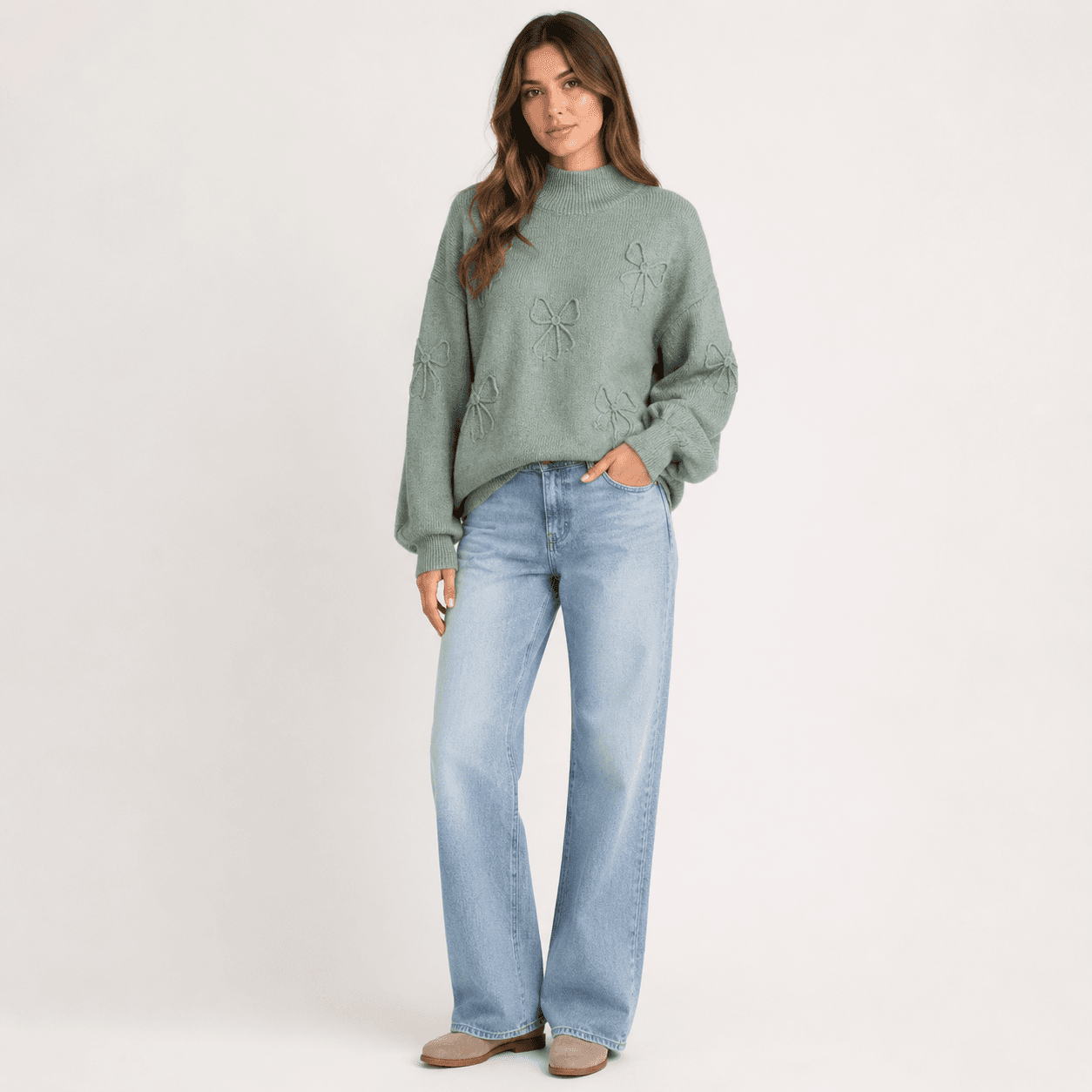 Bow Detail Cozy Knit Sweater-2