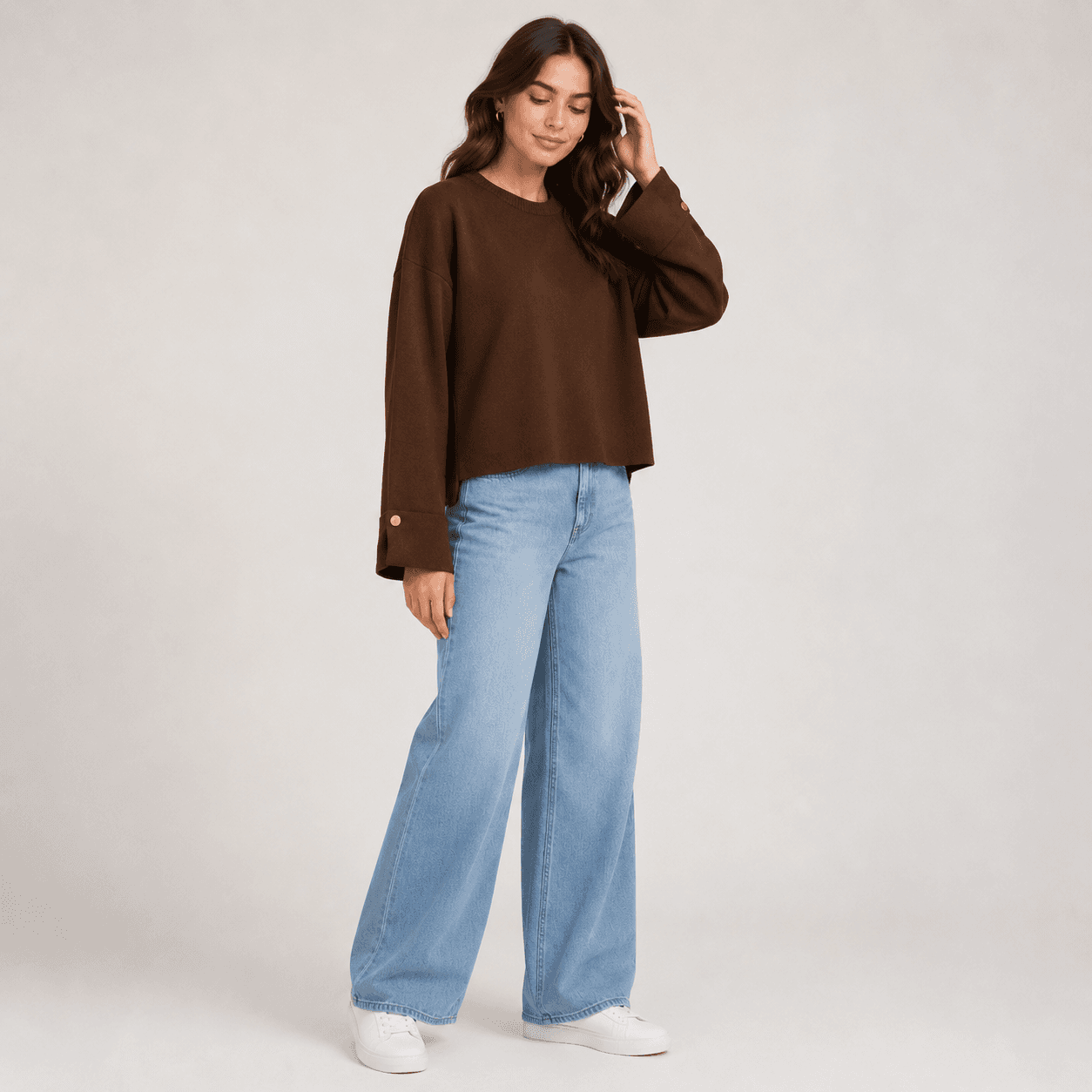 Button Cuff Relaxed Knit Top-2