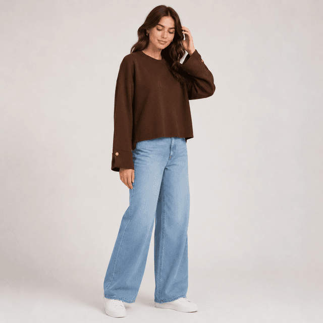 Button Cuff Relaxed Knit Top