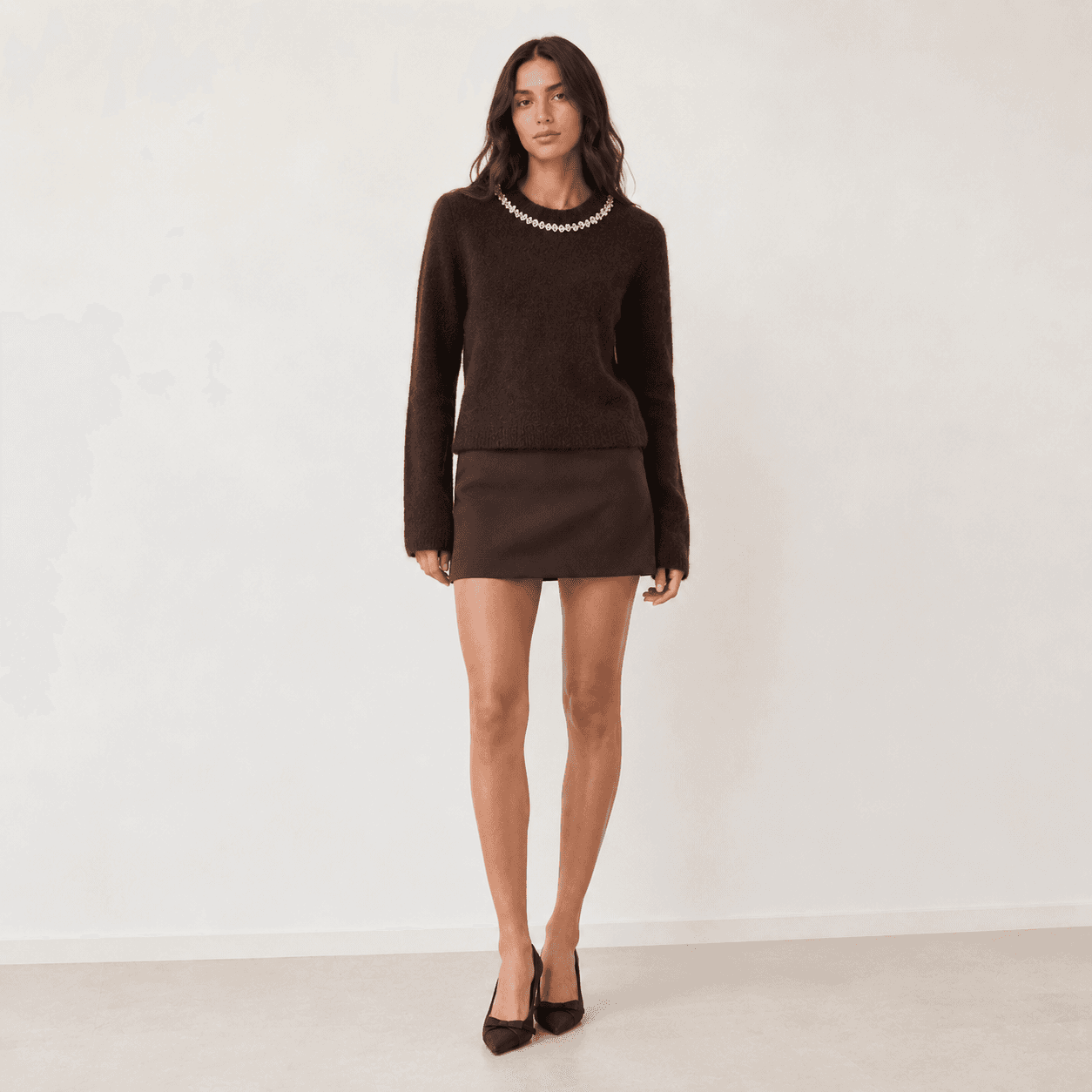 Crystal Trim Soft Knit Sweater