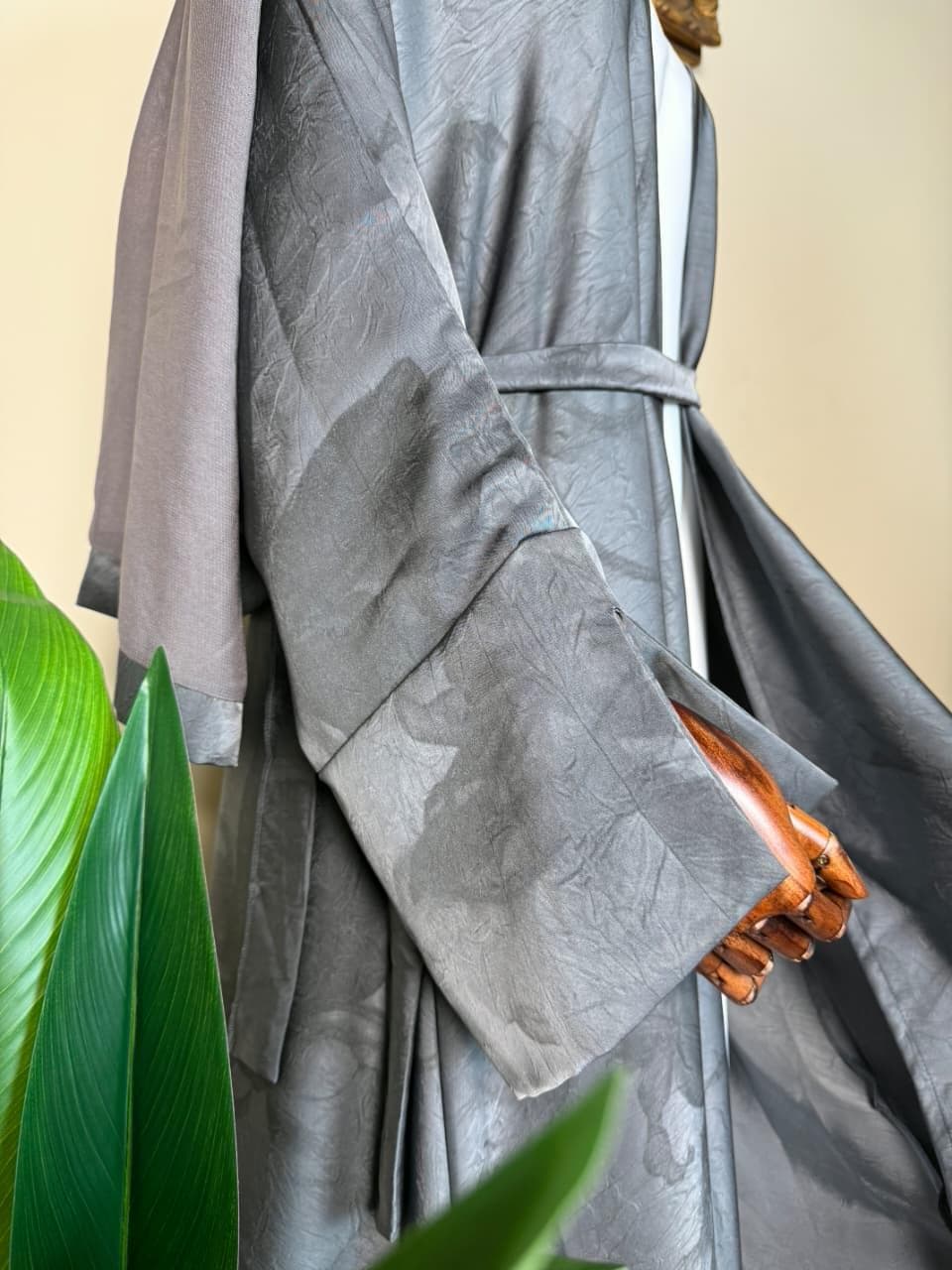 grey abaya with underdress detail